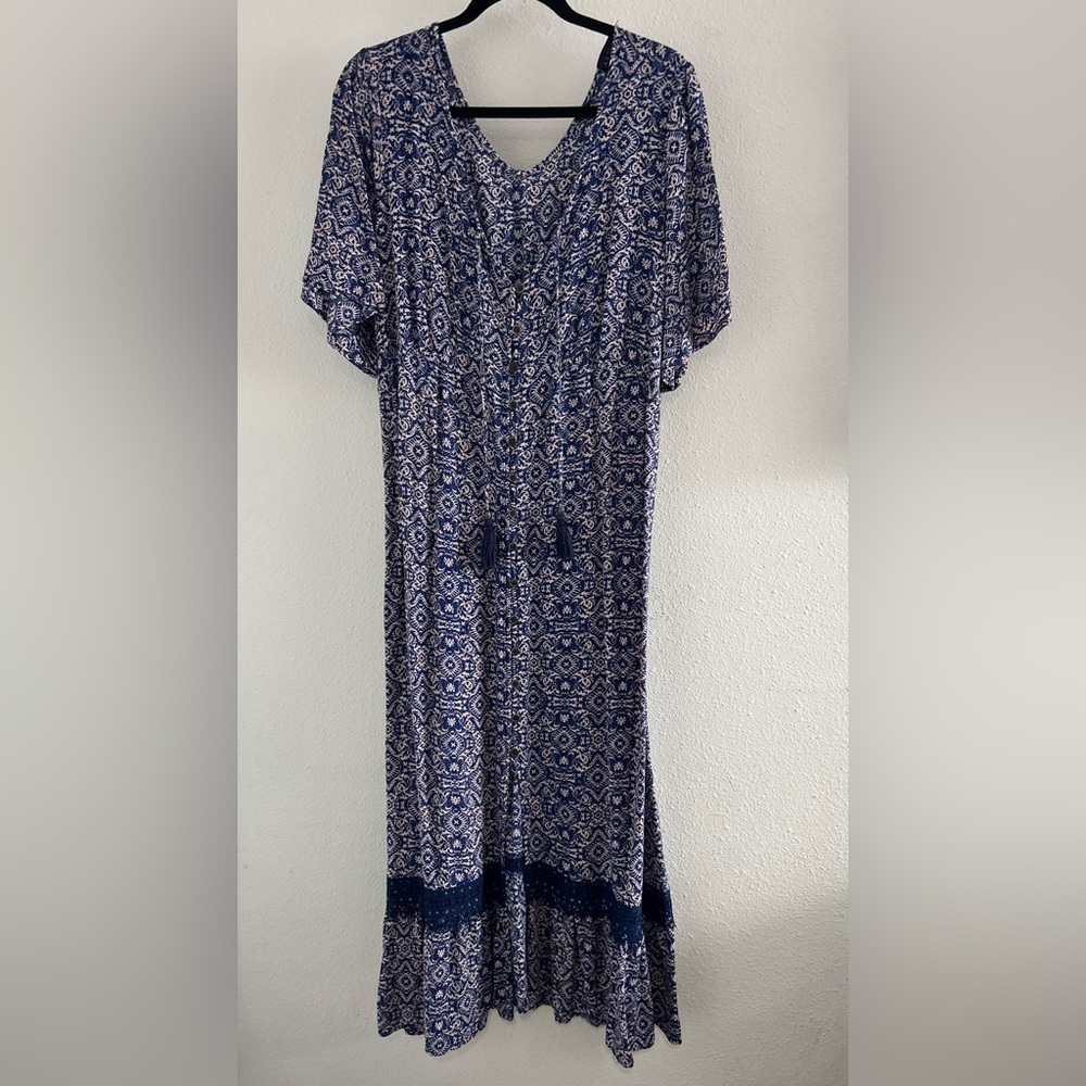 Artesia Blue Geometric Print Maxi Dress
